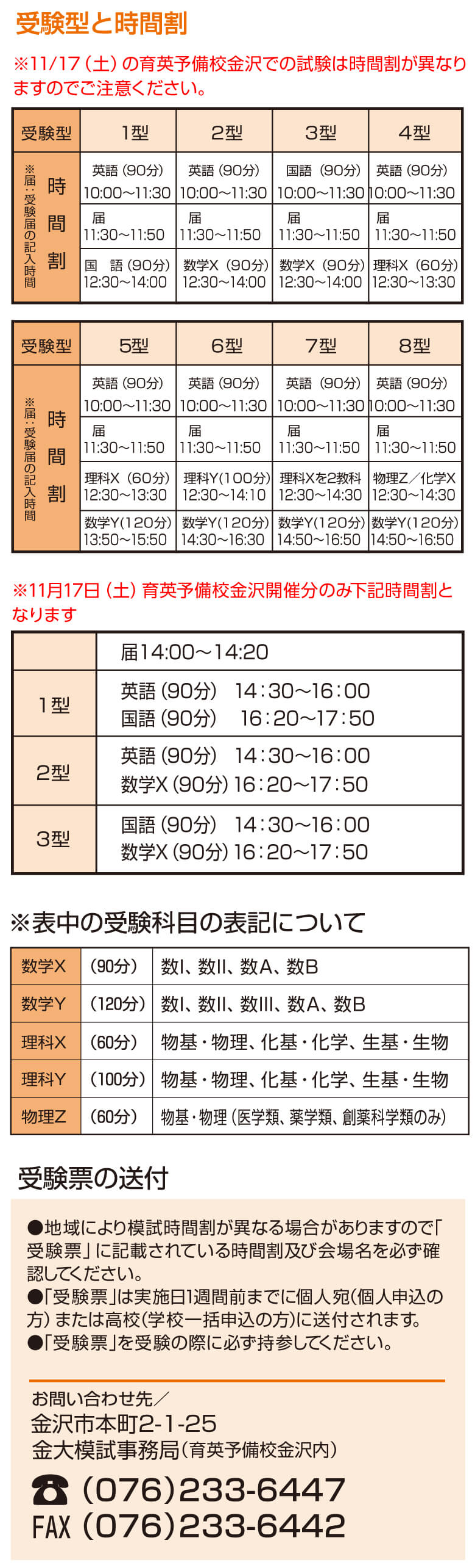 受験型と時間割